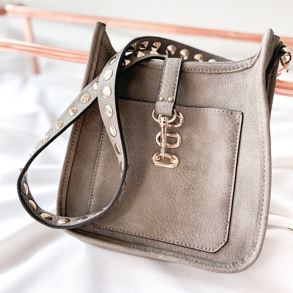 NWOT Grey Studded Crossbody Bag - Picture 2 of 7